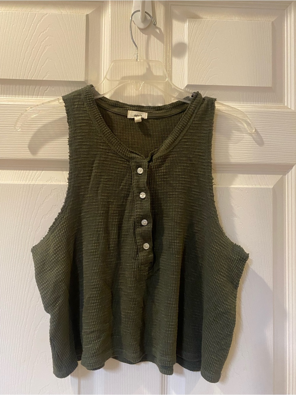 aerie Olive Green Waffle Henley Tank